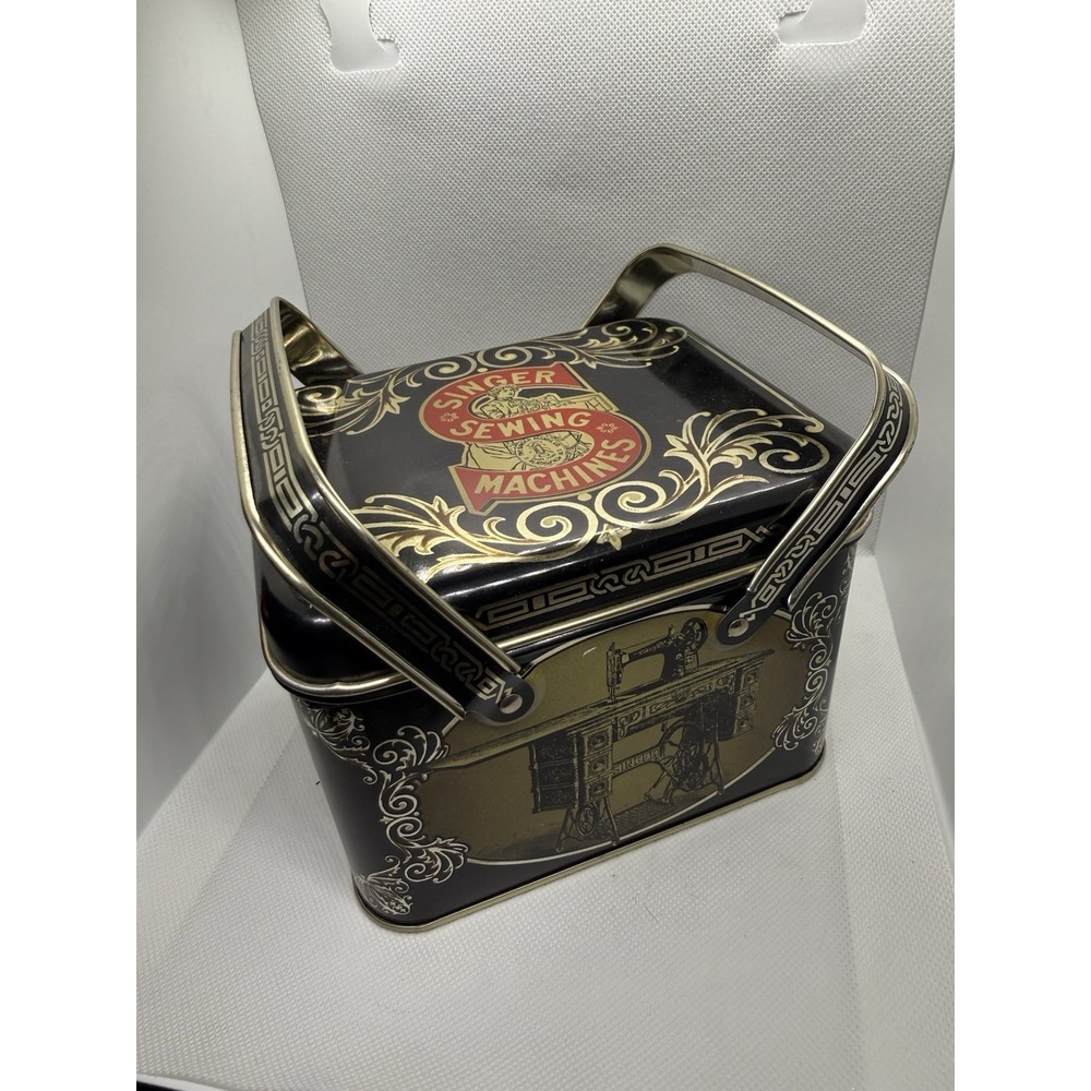 Singer Sewing Machines Collector Tin w/ Handle Vintage Storage Box